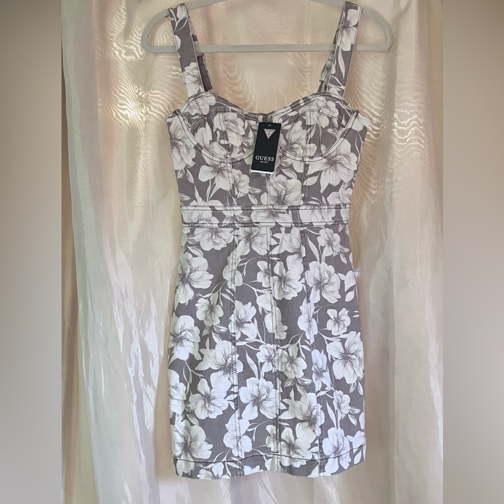 NWT Guess Chloe Printed Corset Dress in Taupe Floral Sz XS. - Picture 5 of 14